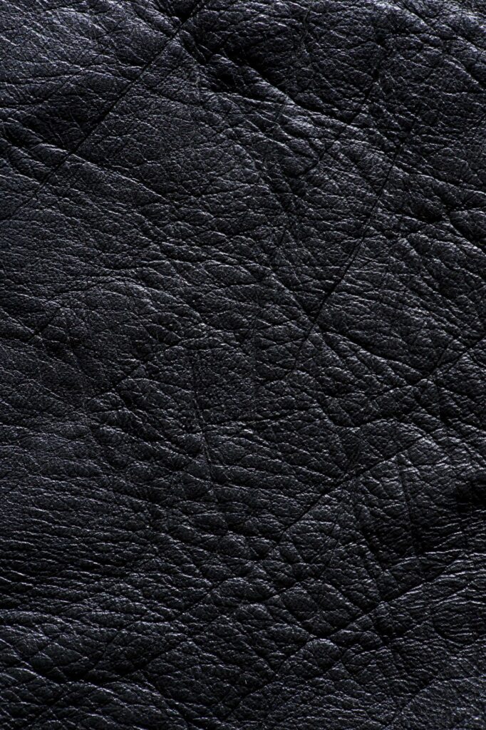 Close view of natural black leather grain and surface texture